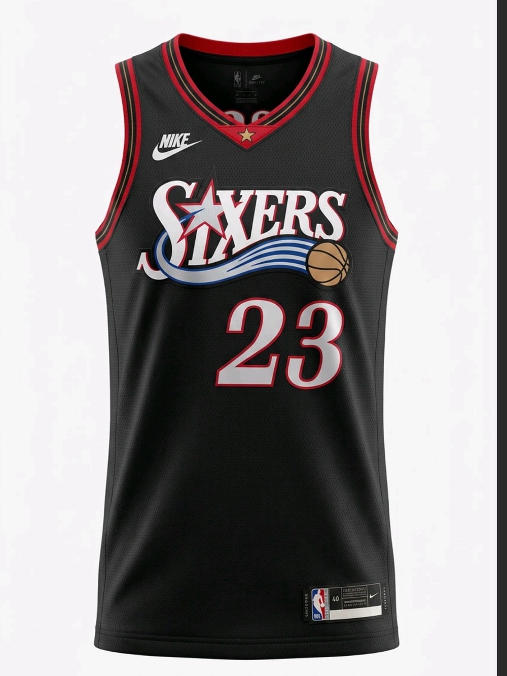 Nike Black Sixers #23 Basketball Jersey with Red Trim